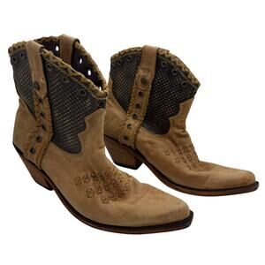 Liberty Black Western Cowboy Leather Ankle Boot Tan Stitch Size MX 27 / US 10